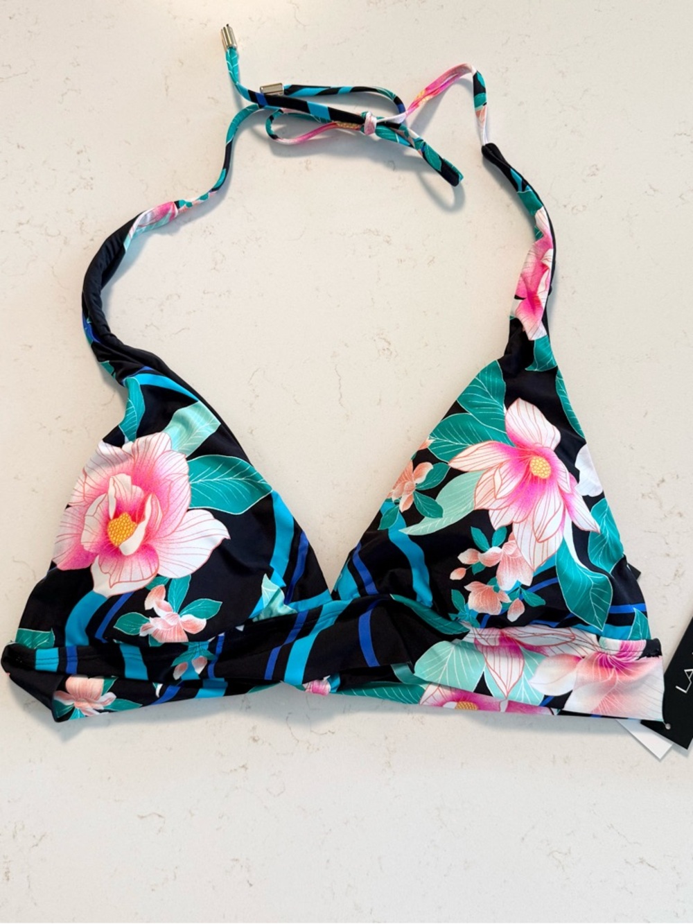 LA Blanca Nightfall blooms Banded halter Bikini top Size 10